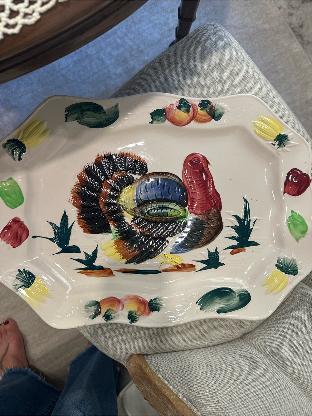 Vintage Hand Painted Turkey Serving Platter